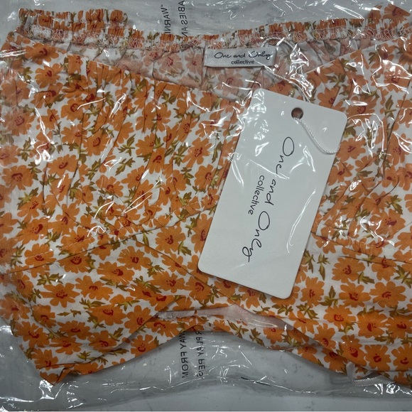 SELFIE LESLIE LINKA OFF-SHOULDER TIE-BACK CROP TOP FLORAL PRINT ORANGE XS-L - Picture 5 of 5